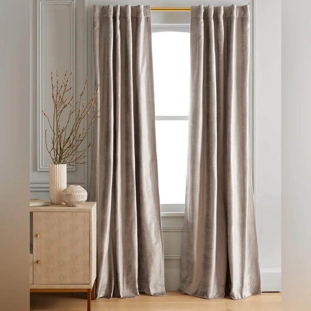 NWOT QUINCE 1 Panel 48x84 Luster Velvet Light Filtering Curtain Silver 0034